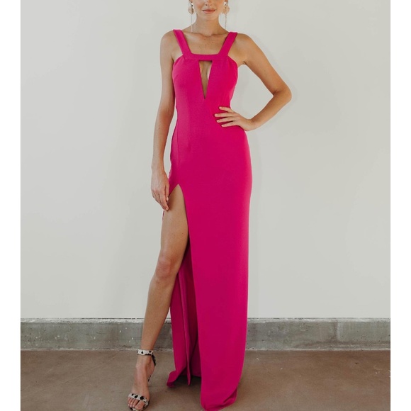 Katie May Take The Plunge Keyhole Crepe Gown - Picture 1 of 11